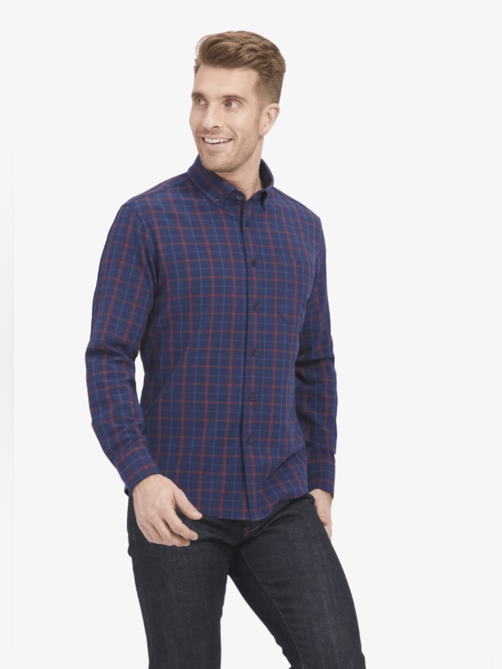 Mizzen+Main City Flannel, Broadway Plaid, Size M Trim Tall
